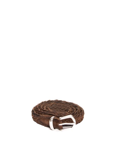 Brown suede braid belt ITALIAN BELTS | TRECCIA025CAM-BRUCIATO